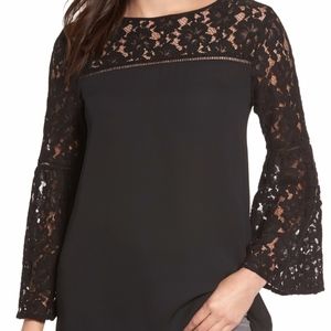 Halogen Lace Bell Sleeve Top Blouse New Black NEW